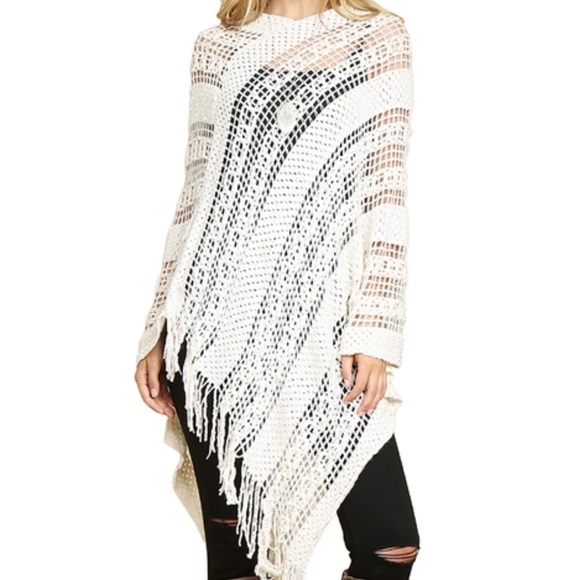 Sweaters - Brand New Chic Cream Boutique Crochet Poncho